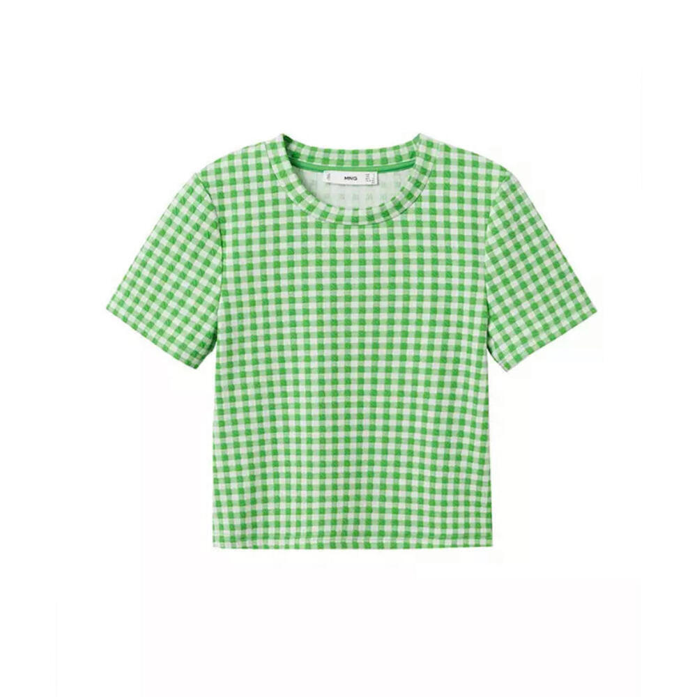 Mango gingham top size M french girl green and white